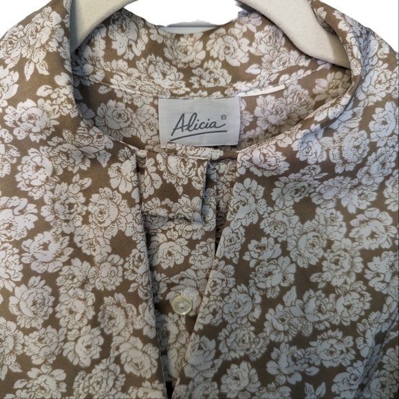 Vintage Alicia Floral Retro Short Sleeve Neck Tie Coquette Girl Blouse Size S - Picture 6 of 9